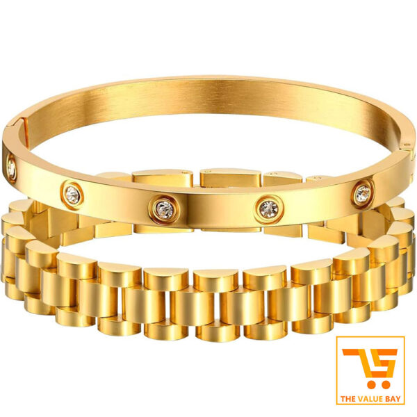 2-Piece Gold Chain Link Bracelet Set